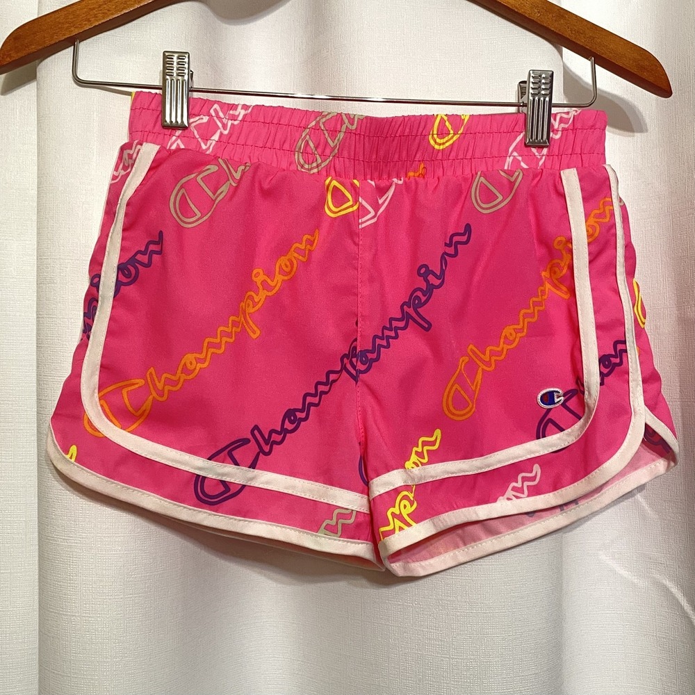 CHAMPION Womens Shorts Sport Gym Medium‎ Athleticwear Pink Logo Script Y2K
